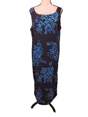 Vintage 90s Studio I Blue Floral Sleeveless Maxi Party Cottagecore Dress 14